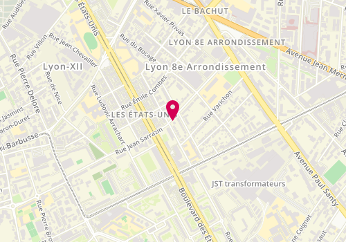 Plan de Bus France services Pimms Médiation mediation de Lyon, 75 Rue Jean Sarrazin, 69008 Lyon