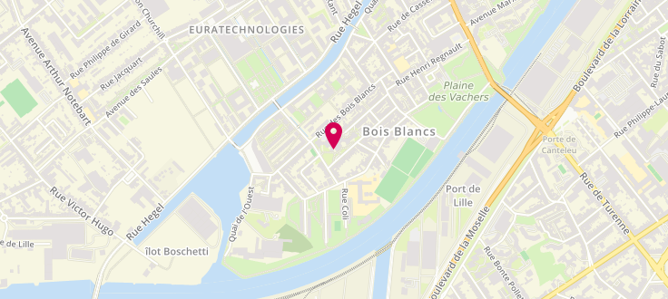 Plan de Point numérique CAF de Lille - MQ des Bois Blancs, Maison de quartier des Bois Blancs<br />
60 rue du Général de la Bourdonnaye, 59000 Lille